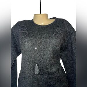 Vintage Black Wool Embellished Crewneck Sweater